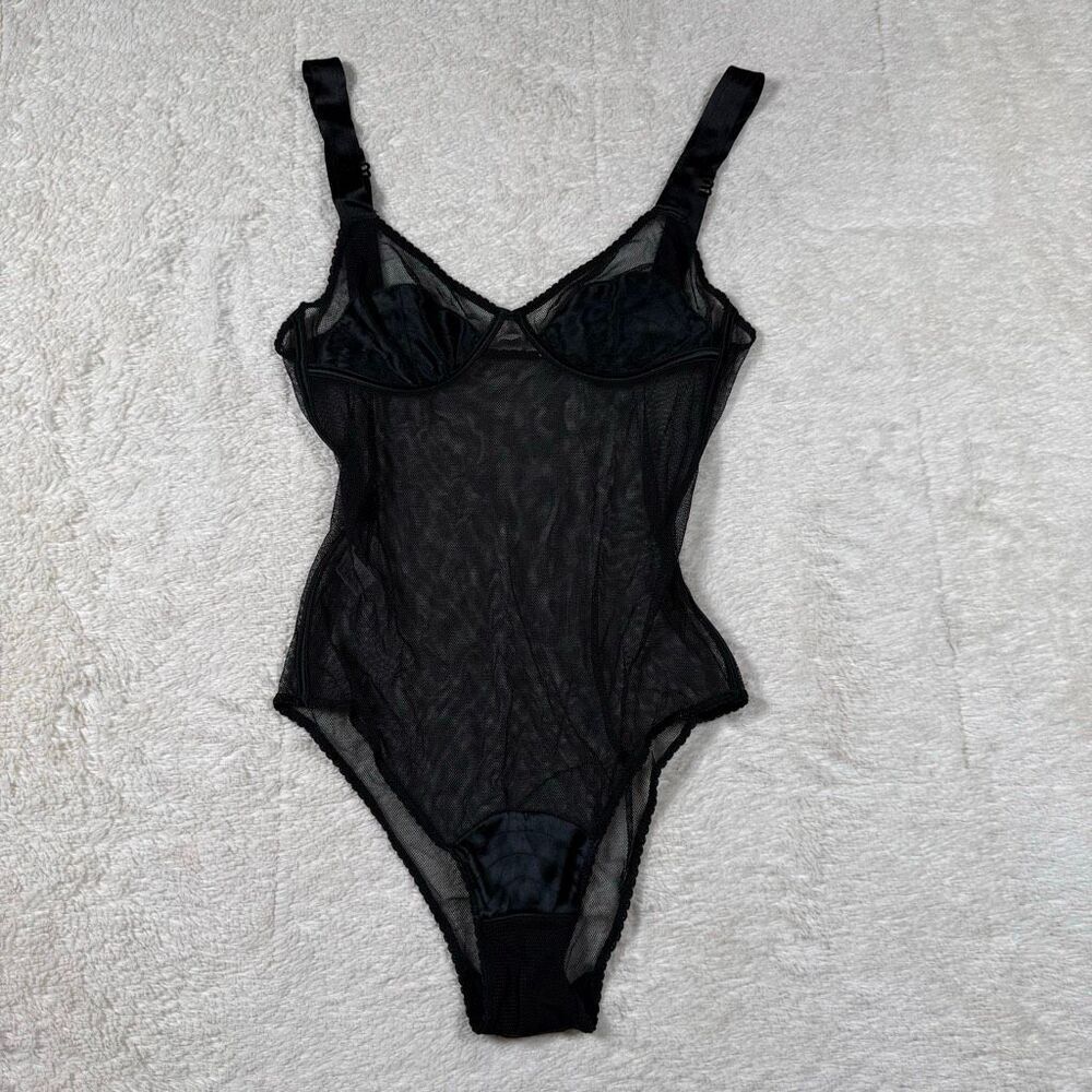 Stella McCartney Sheer Mesh Bodysuit Black Minimalist Lingerie Designer Teddy